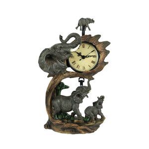 Elephant Family On Safari Hand Painted Table Pendulum Clock